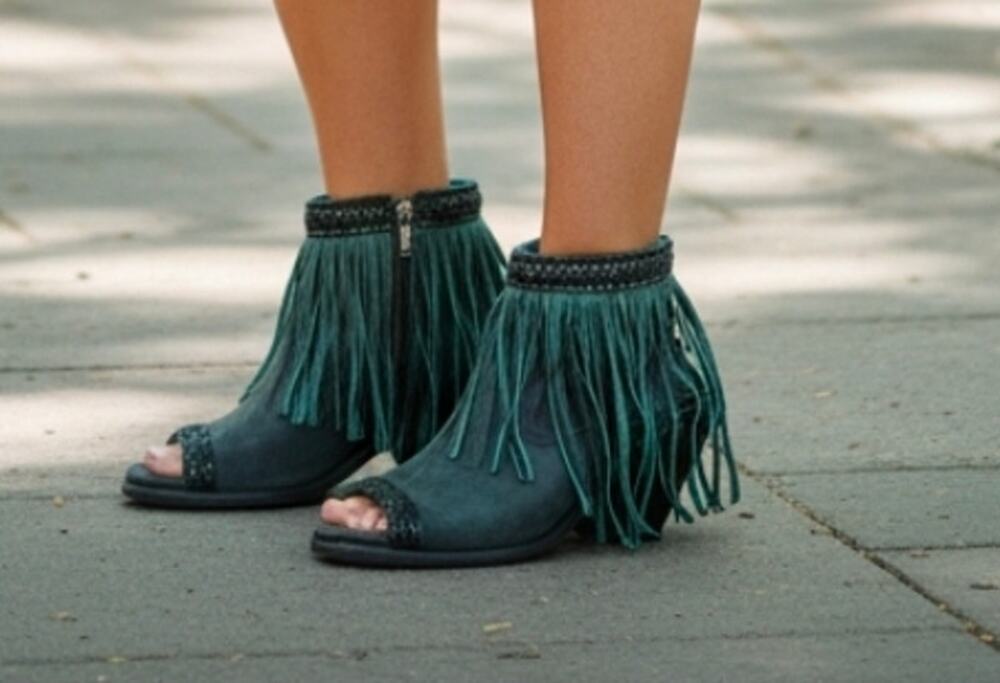 Corral Boots black and turquoise fringe peep toe ankle boot sandals sz 8 SH129